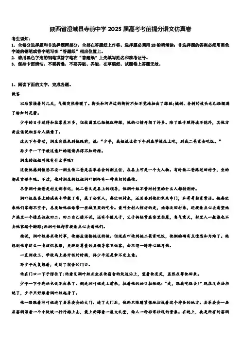 陕西省澄城县寺前中学2025届高考考前提分语文仿真卷含解析