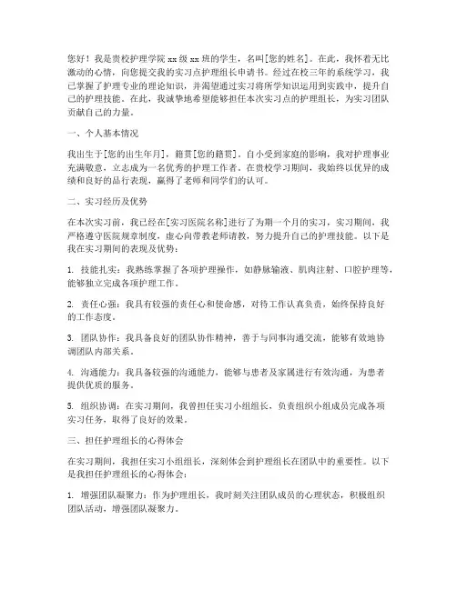 实习点护理组长申请书