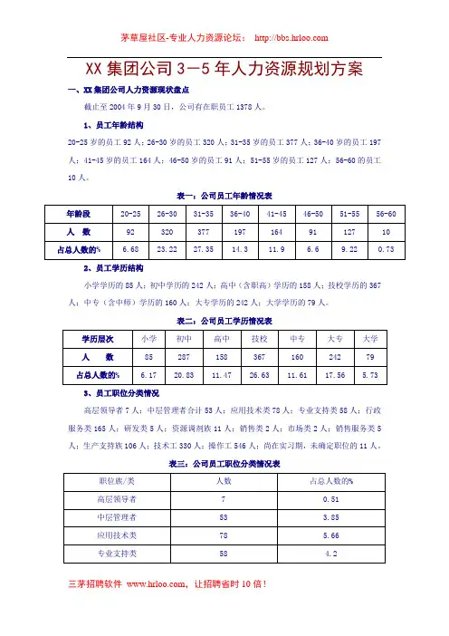 集团未来3~5年人力资源规划方案