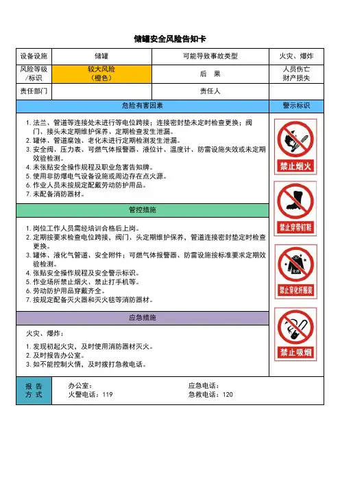 加油站各项风险告知卡