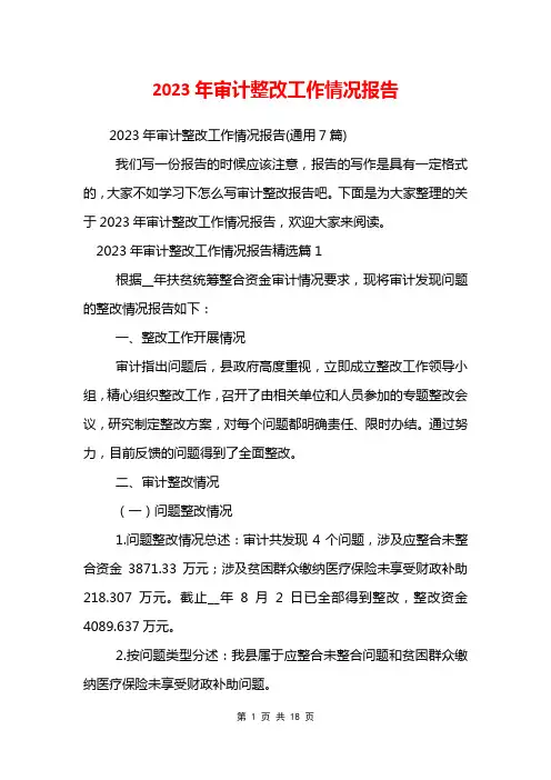 2023年审计整改工作情况报告