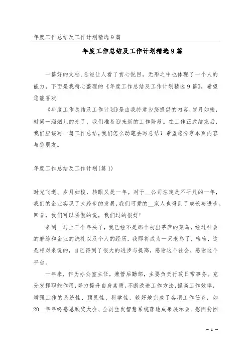 年度工作总结及工作计划精选9篇