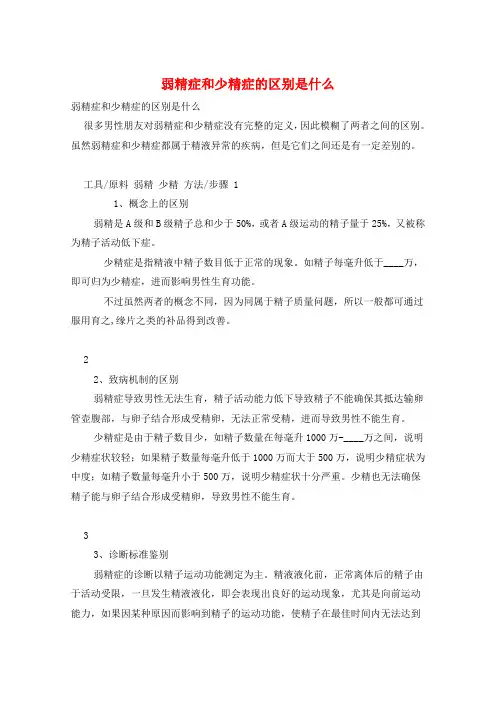 弱精症和少精症的区别是什么 