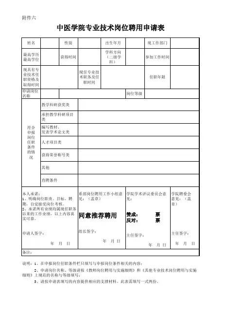 中医学院专技岗位申请表