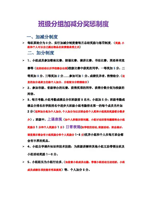 班级分组加减分奖惩制度【最新范本模板】