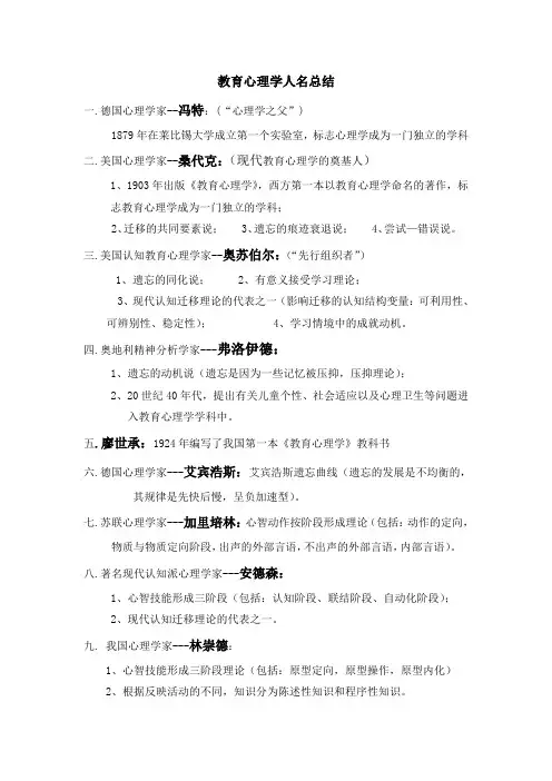 教育心理学人名总结
