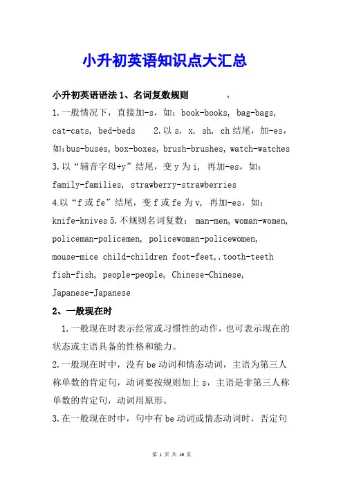 【译林版】小学六年级英语毕业考试：小升初英语知识点大汇总(Word精编版)