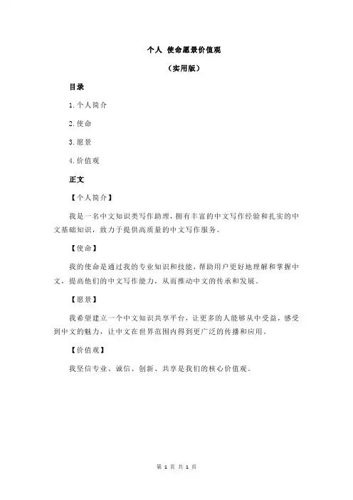 个人 使命愿景价值观