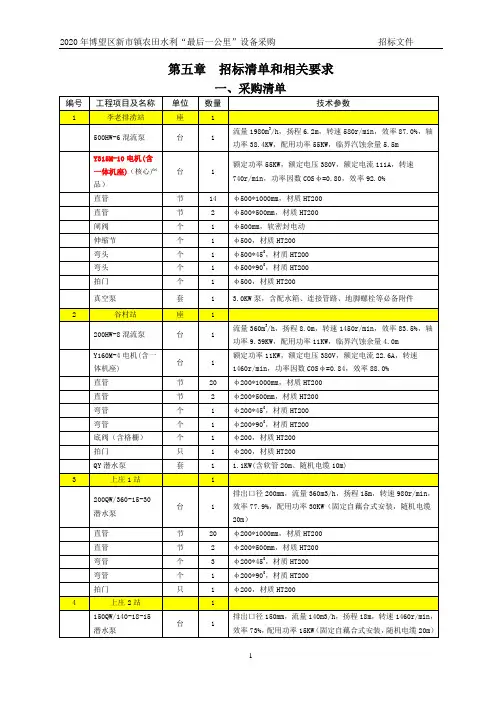 第五章招标清单和相关要求
