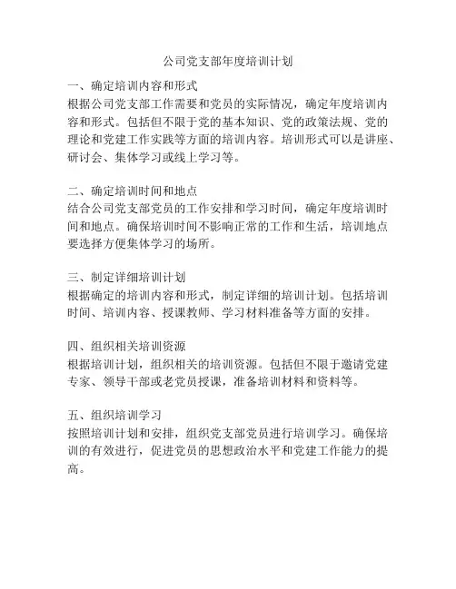 公司党支部年度培训计划