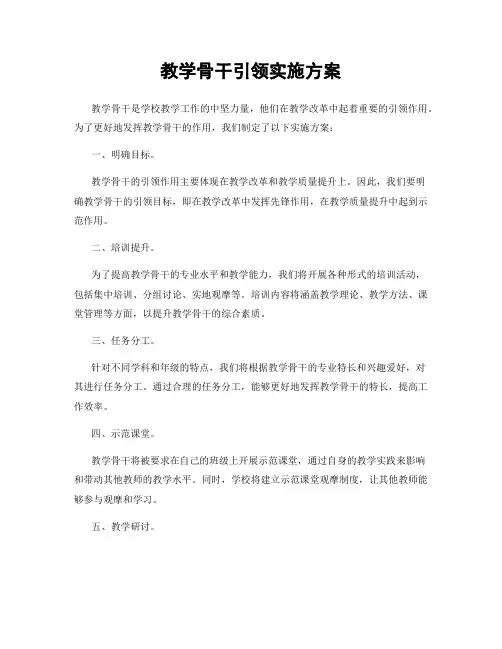 教学骨干引领实施方案