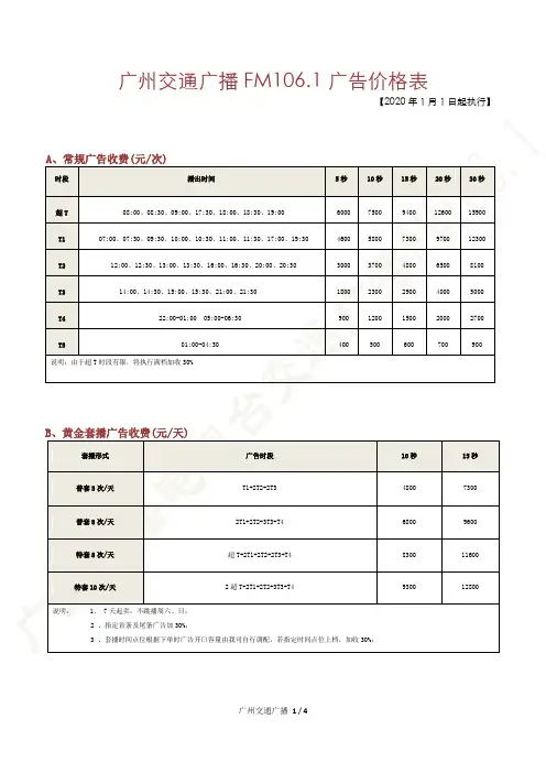 广州交通广播F2020年广告刊例