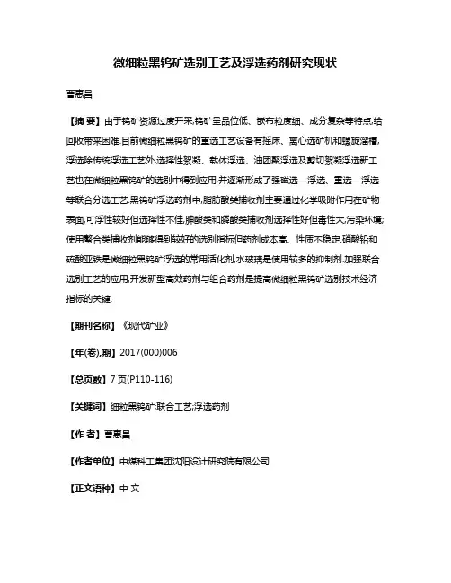 微细粒黑钨矿选别工艺及浮选药剂研究现状