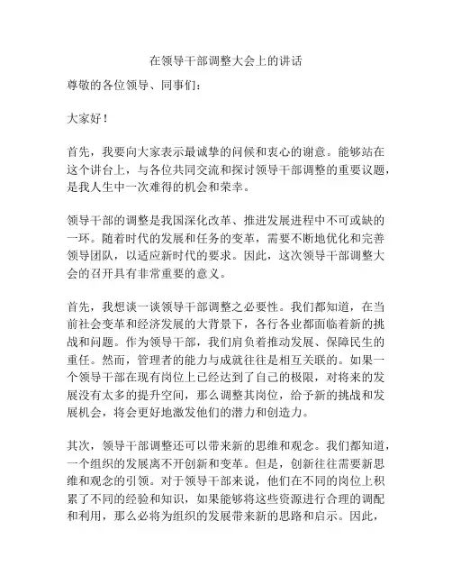 在领导干部调整大会上的讲话