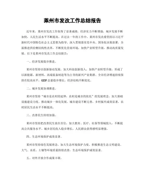 莱州市发改工作总结报告