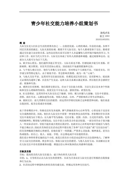 青少年社会工作社交能力培养小组策划书综述