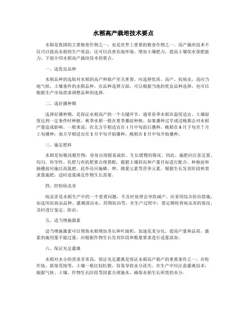 水稻高产栽培技术要点