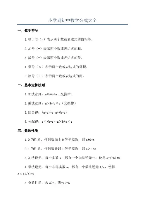 小学到初中数学公式大全