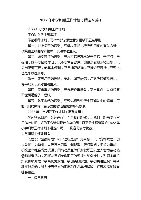 2022年小学妇联工作计划（精选5篇）