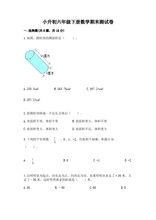 小升初六年级下册数学期末测试卷含答案(培优)