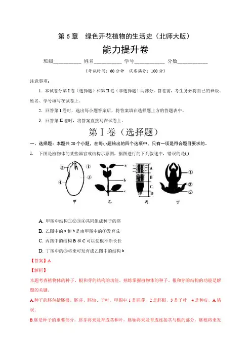 第6章 绿色开花植物的生活史(能力提升)七年级生物上册单元测试(北师大版)(解析版)
