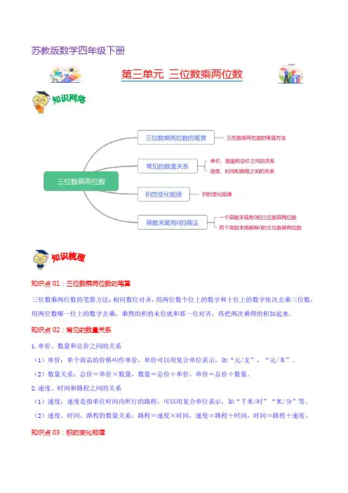 第三单元三位数乘两位数(知识清单)-2023-2024学年四年级下册数学单元速记巧练