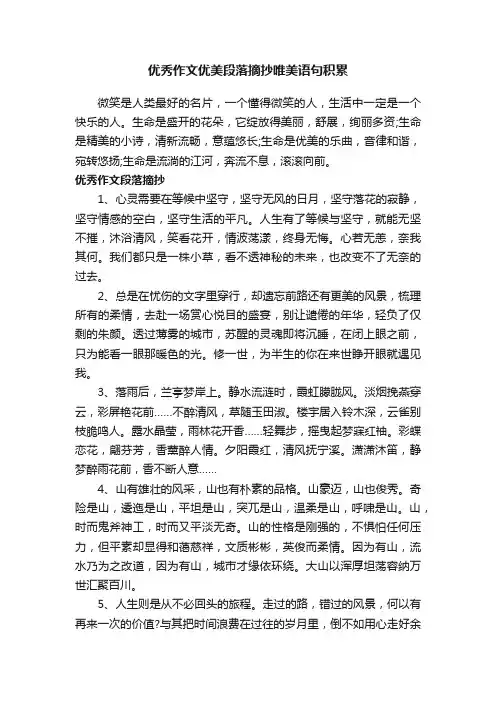 优秀作文优美段落摘抄唯美语句积累