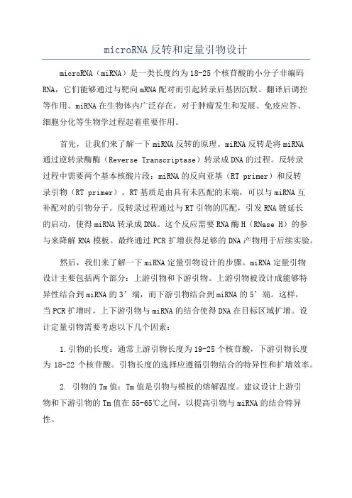 microRNA反转和定量引物设计