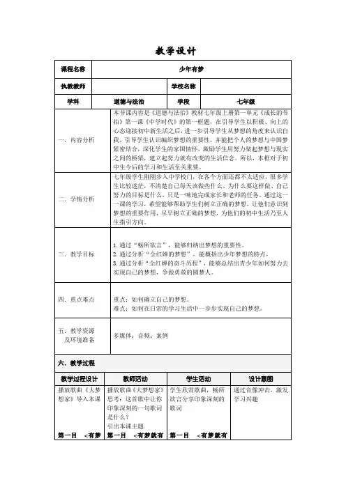 《少年有梦》教学设计
