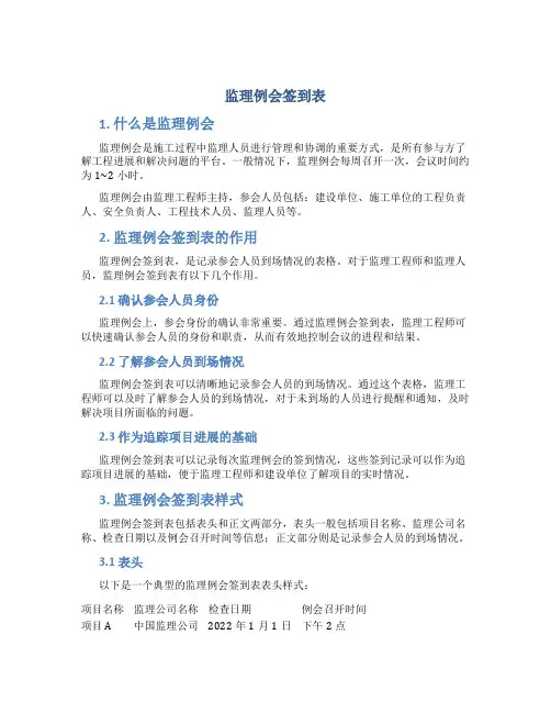 监理例会签到表