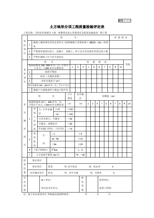 园林绿化评定表