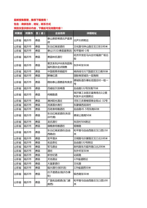 新版山东省临沂市费县酒水批发企业公司商家户名录单联系方式地址大全151家