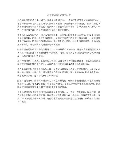 小规模销售公司管理制度