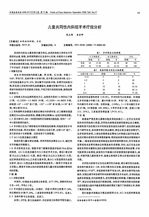 儿童共同性内斜视手术疗效分析