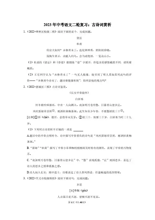 2023年中考语文二轮复习：古诗词赏析(附答案解析)