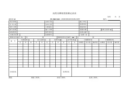 施检表18 高程及横坡度检测记录表