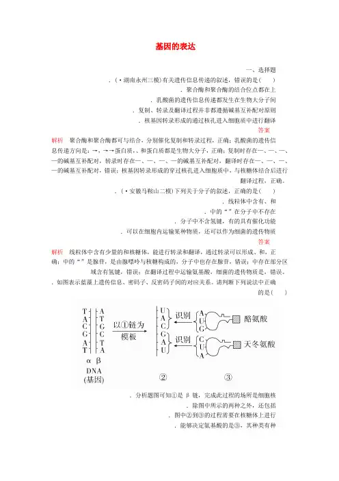 2020年高考生物一轮复习第六单元第21讲基因的表达课时作业含解析必修2