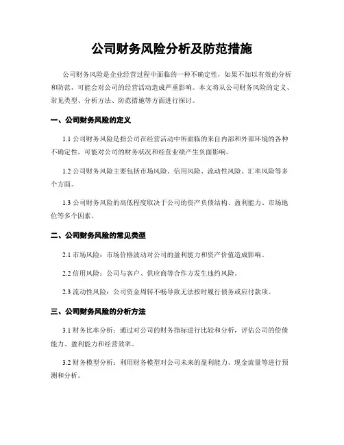 公司财务风险分析及防范措施