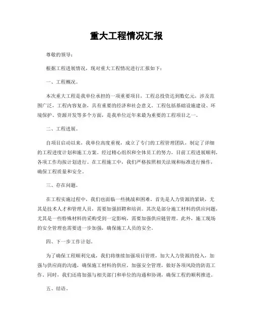 重大工程情况汇报
