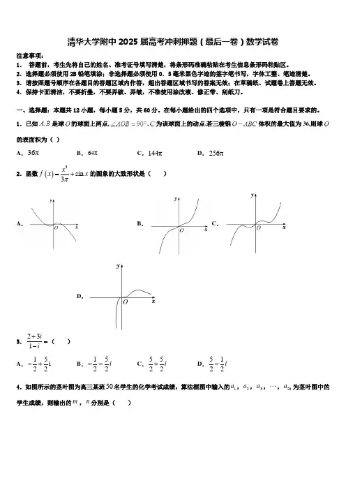 清华大学附中2025届高考冲刺押题(最后一卷)数学试卷含解析