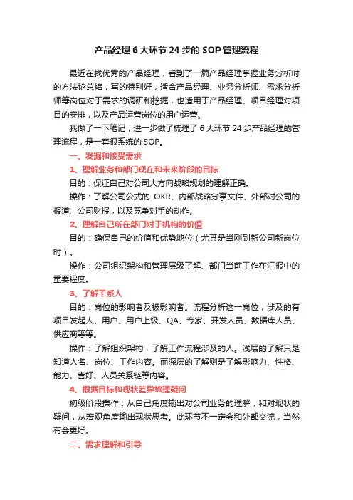 产品经理6大环节24步的SOP管理流程
