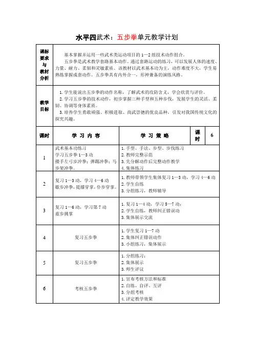 水平四武术单元计划
