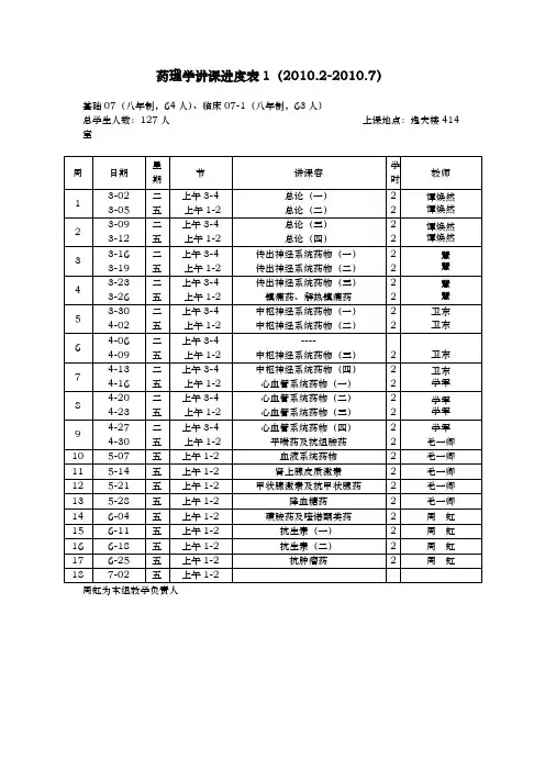 药理学讲课进度表