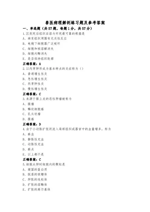 兽医病理解剖练习题及参考答案