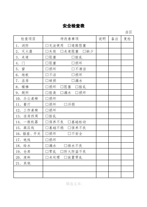 超市,最新,安全检查表