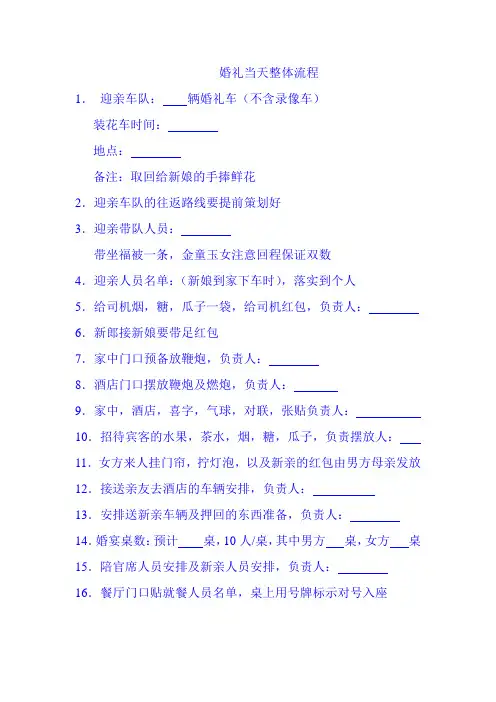 婚礼当天流程人员确定