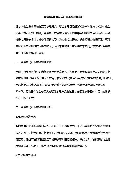 2023年智慧家庭行业市场规模分析