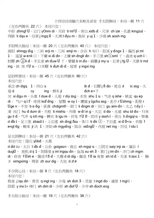 十四经经络腧穴名称及读音(穴位拼音)