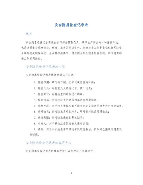 安全隐患检查记录表