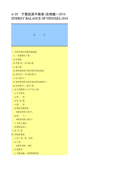 6-29 宁夏能源平衡表(实物量)-2010